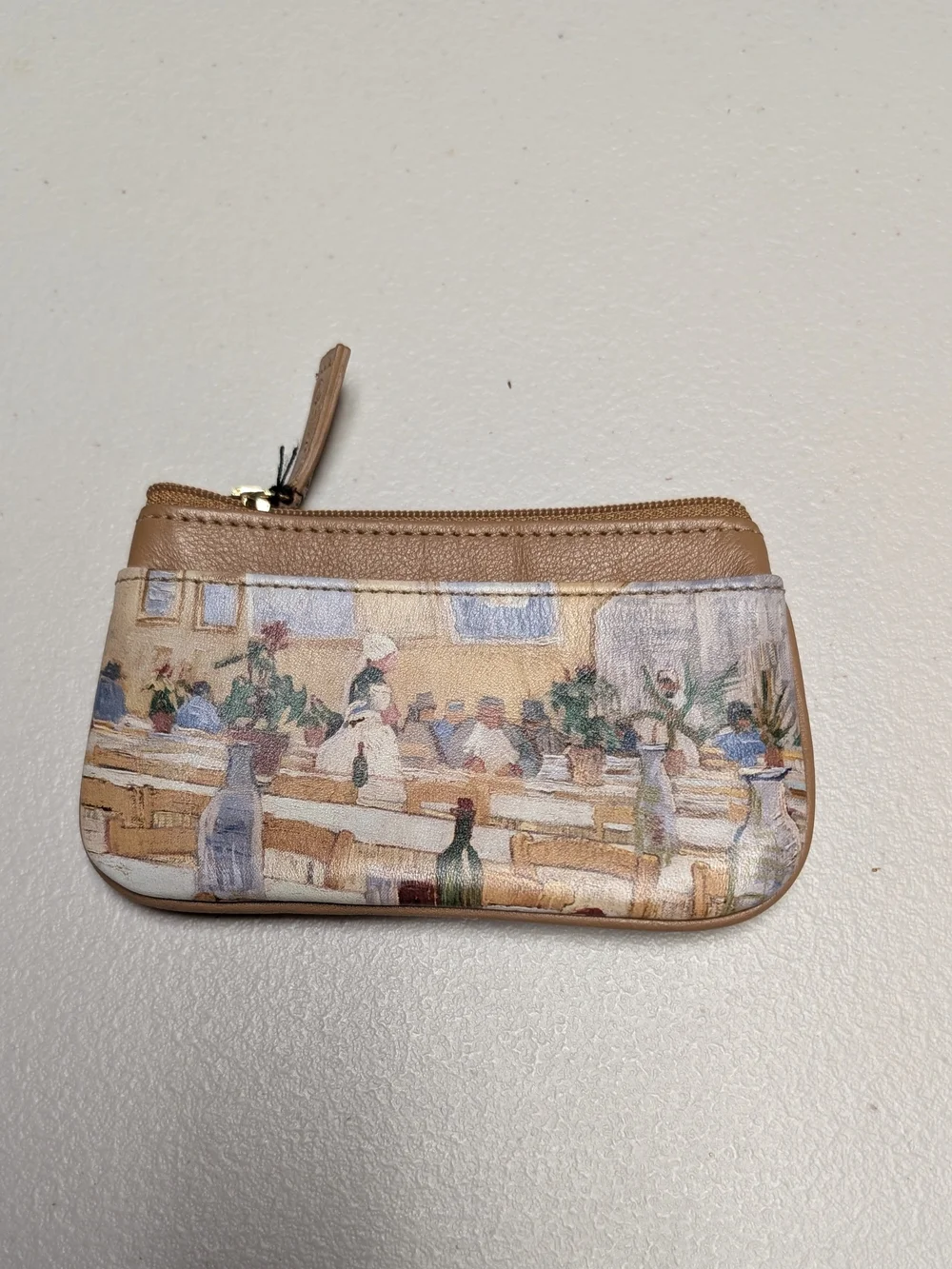 Leather Trim Beige Printed Small Wallet